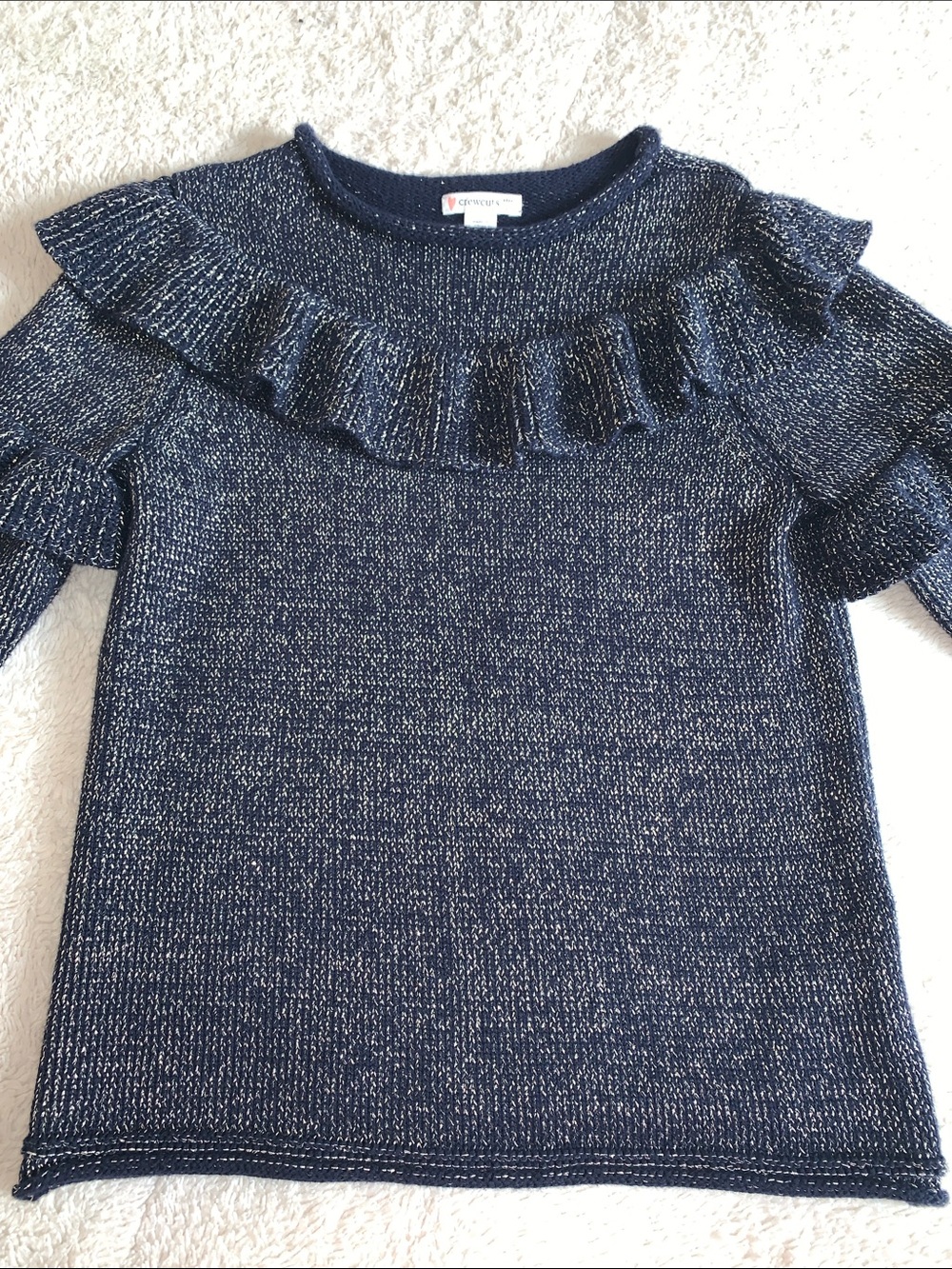 Crewcuts Blue Gold Ruffle Sweater 10 EUC